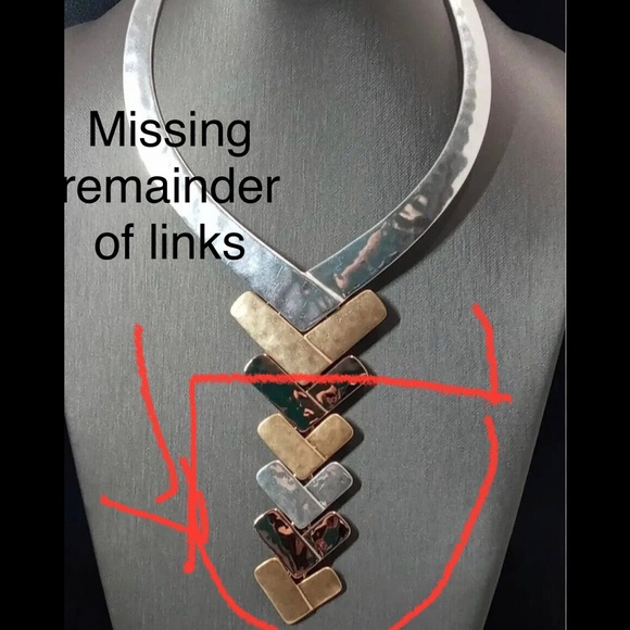 RLM- chevron statement necklace 16in with extender , silver & brass - Picture 6 of 8